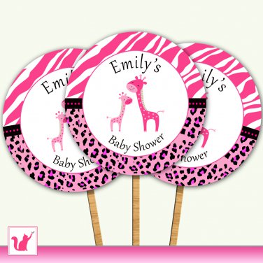 20 Personalized Jungle Giraffe Cupcake Topper