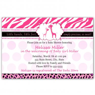 30 Personalized Adorable Jungle Giraffe Baby Shower Invitation