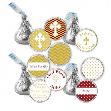 Hershey Kiss stickers - Printable Personalized Red Gold Christening Occasion Labels