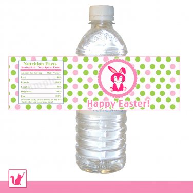 Printable Personalized Cute Hot Pink Baby Bunny Happy Easter Water Bottle Label Wrappers 2