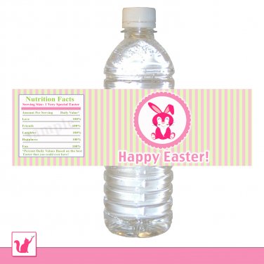 25 Personalized Cute Hot Pink Baby Bunny Happy Easter Water Bottle Label Wrappers