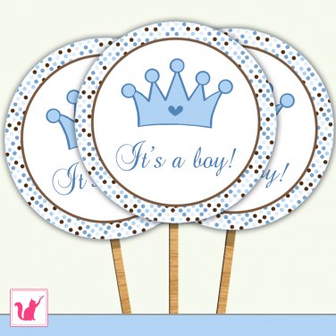 20 Personalized Cute Prince Cupcake Topper - Baby Shower Birthday