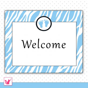 Printable Personalizable Cute Jungle Baby Feet Blue Welcome Sign - Birthday Party Baby Shower