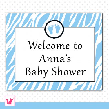 Printable Personalizable Cute Jungle Baby Feet Blue Welcome Sign 2 - Birthday Party Baby Shower