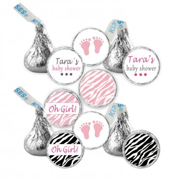 216 Hershey Kiss stickers - Personalized Jungle Baby Feet Girl Baby Shower Labels