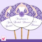 Printable Personalized Bridal Shower Damask Purple Cupcake Topper