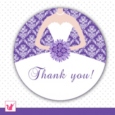 40 Personalized Personalized Damask Purple Thank You Tags - Bridal Shower
