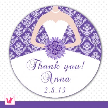 40 Personalized Personalized Damask Purple Thank You Tags 2 - Bridal Shower