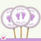 Printable Personalized Cute Chevron Lime Green Purple Baby Feet Cupcake Topper - Baby Shower Party