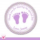 40 Personalized Cute Chevron Lime Purple Baby Feet Thank You Tags - Baby Shower Party