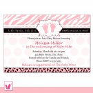 Printable Personalized Zebra Leopard Pink Polka Dots Baby Shower Invitation