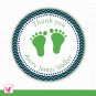 40 Personalized Chevron Kelly Green Navy Blue Baby Feet Thank You Tags - Baby Shower Party