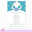 30 Personalized Damask Teal Lavender Bridal Shower Invitations