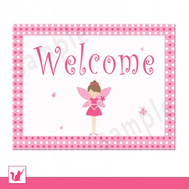 Printable Personalizable Pink Fairy Polka Dots Welcome Sign - Birthday Baby Shower Any Occassion