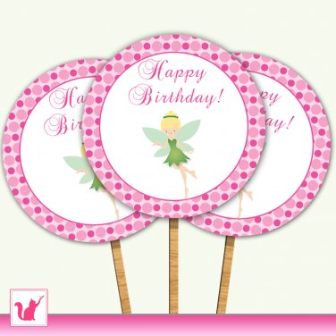 Printable Green Fairy Polka Dots Cupcake Topper - Birthday Party