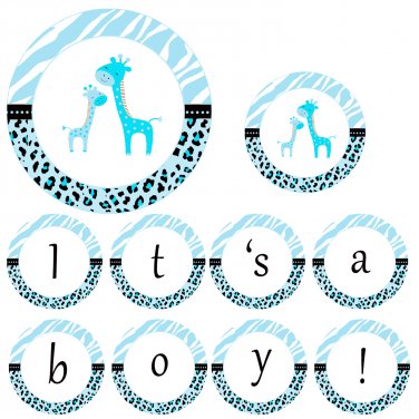 Hand Made Personalized Blue Giraffe Banner - Baby Shower Birthday Customizable For Any Occassion