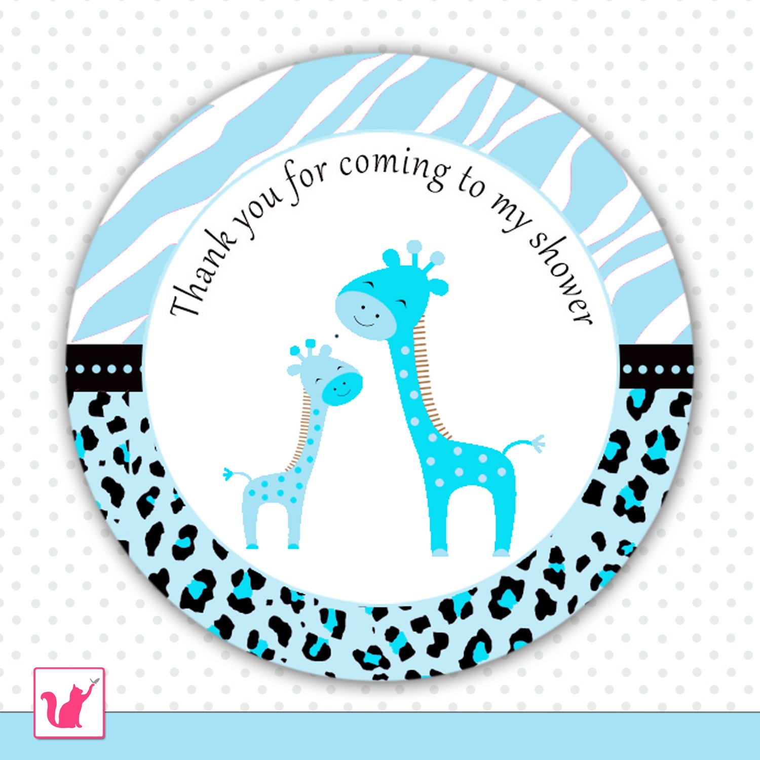 Printable Cute Blue Giraffe Thank You Tags - Baby Shower Party