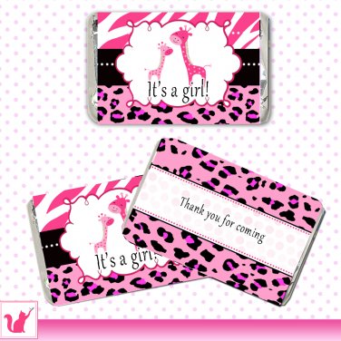 Printable Cute Pink Zebra Leopard Design Giraffe Mini Candy Wrapper - Baby Shower