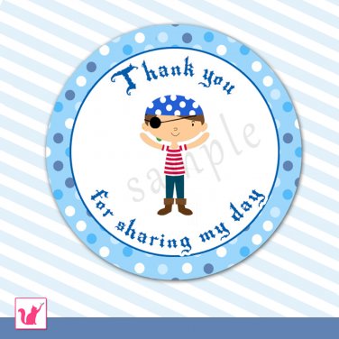 Printable Cute Blue Pirate Thank You Tags - Birthday Party
