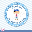 40 Personalized Cute Blue Pirate Thank You Tags - Birthday Party