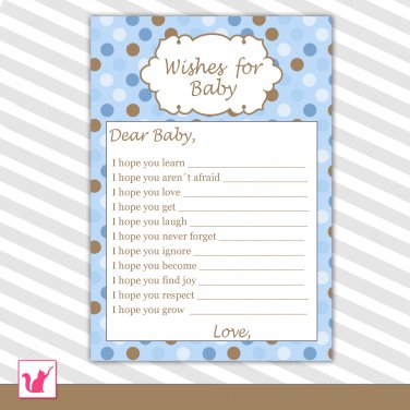 Printable Blue Brown Polka Dots Wishes for Baby Card - Baby Shower Custom