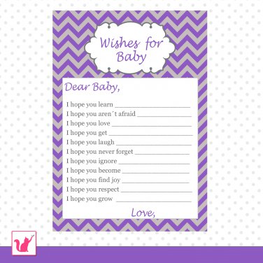 Printable Chevron Purple Grey Wishes for Baby Card - Baby Shower Custom