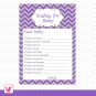 Printable Chevron Purple Grey Wishes for Baby Card - Baby Shower Custom
