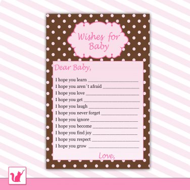 30 Pink Polka Dots Brown Background Wishes for Baby Card - Baby Shower Custom