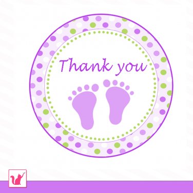 Printable Cute Green Purple Baby Feet Thank You Tags - Baby Shower Party