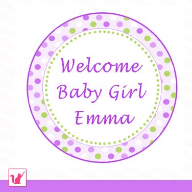 40 Personalized Cute Green Purple Welcome Tag - Baby Shower Party