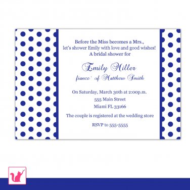 Printable Personalized Navy Blue Polka Dots Bridal Shower Invitations - Weddings Anniversary