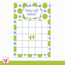 30 Cute Baby Shower Party Gift Bingo Card - Blue Green Polka Dots Baby Feet