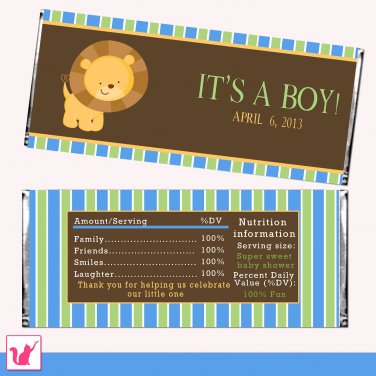 Printable Personalized Cute Lion Candy Bar Wrapper - Birthday Party