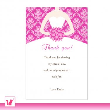 30 Personalized Fuchsia Hot Pink Damask Bridal Shower Thank You Card