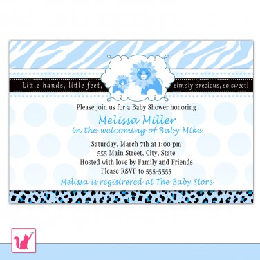 30 Personalized Cute Blue Lion Baby Shower Invitations