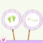 Printable Personalized Polka Dots It's a Girl Green Purple Baby Feet Cupcake Topper - Baby Shower