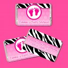 Printable Personalized Cute Hot Pink Zebra Baby Feet Design Mini Candy Wrapper - Baby Shower