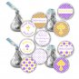 216 Hershey Kiss stickers - Personalized Purple Yellow Chevron Baptism Occasion Labels