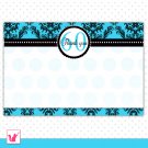 Printable Personalized Damask Turquoise Teal Birthday Anniversary Blank Thank You Card