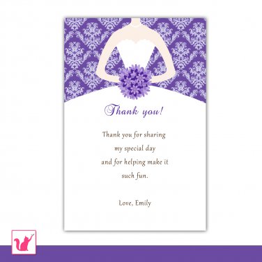30 Personalized Purple Damask Bridal Shower Thank You Cards