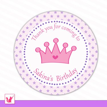 40 Personalized Cute Purple Star Hot Pink Princess Thank You Tags - Birthday Party