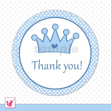 Printable Cute Blue Prince White Polka Dots Thank You Tags - Birthday Party