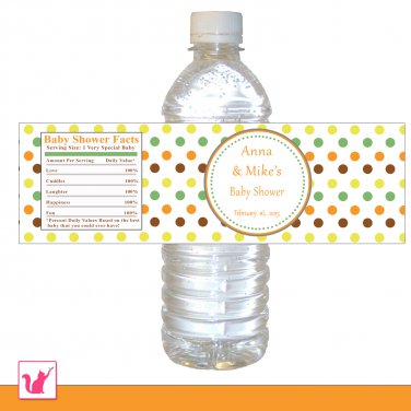 Printable Personalized Unisex Polka Dots Water Bottle Label Wrappers - Baby Shower Party