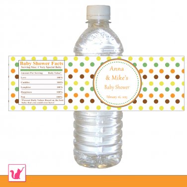 25 Personalized Unisex Polka Dots Water Bottle Label Wrappers - Baby Shower Party