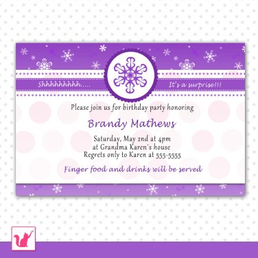 Printable Personalized Purple Winter Wonderland Birthday Invitations - Baby Shower Any Occassion