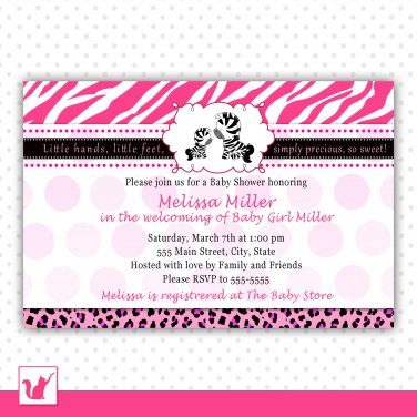 Printable Personalized Cute Zebra Baby Shower Invitation - Jungle Leopard Birthday Any Occassion