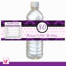 25 Personalized Dainty Damask Purple Birthday Water Bottle Labels - Custom Any Occassion Wraps
