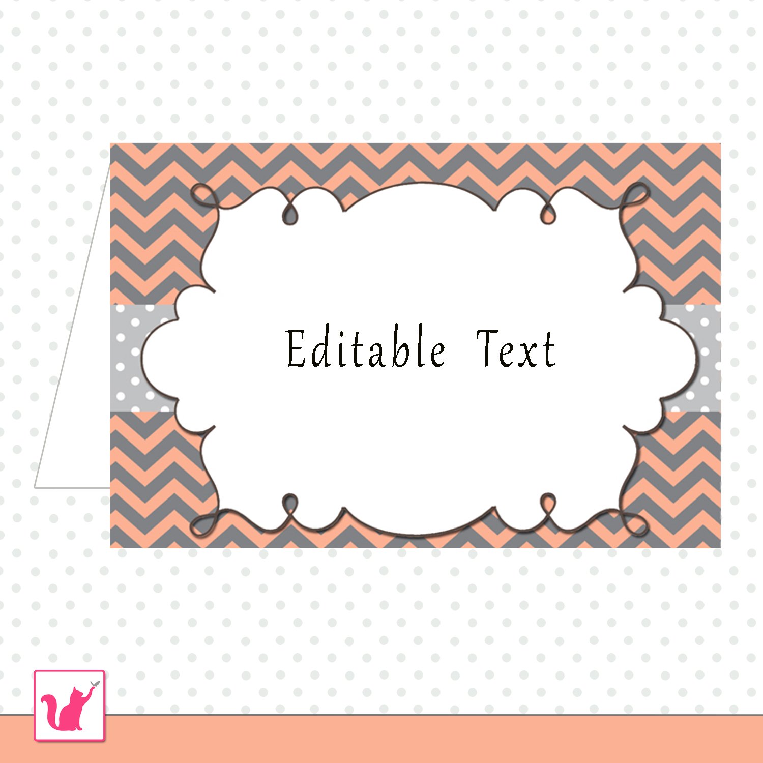 printable-editable-coral-grey-chevron-food-label-folded-tent-card-any