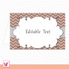 Printable Editable Coral Grey Chevron Food Label Folded Tent Card - Any Occassion