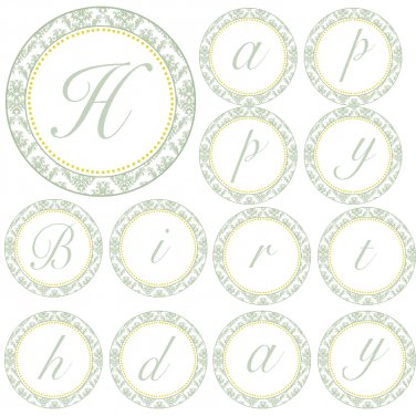 Hand Made Personalized Green Damask Happy Birthday Banner - Customizable For Any Occassion